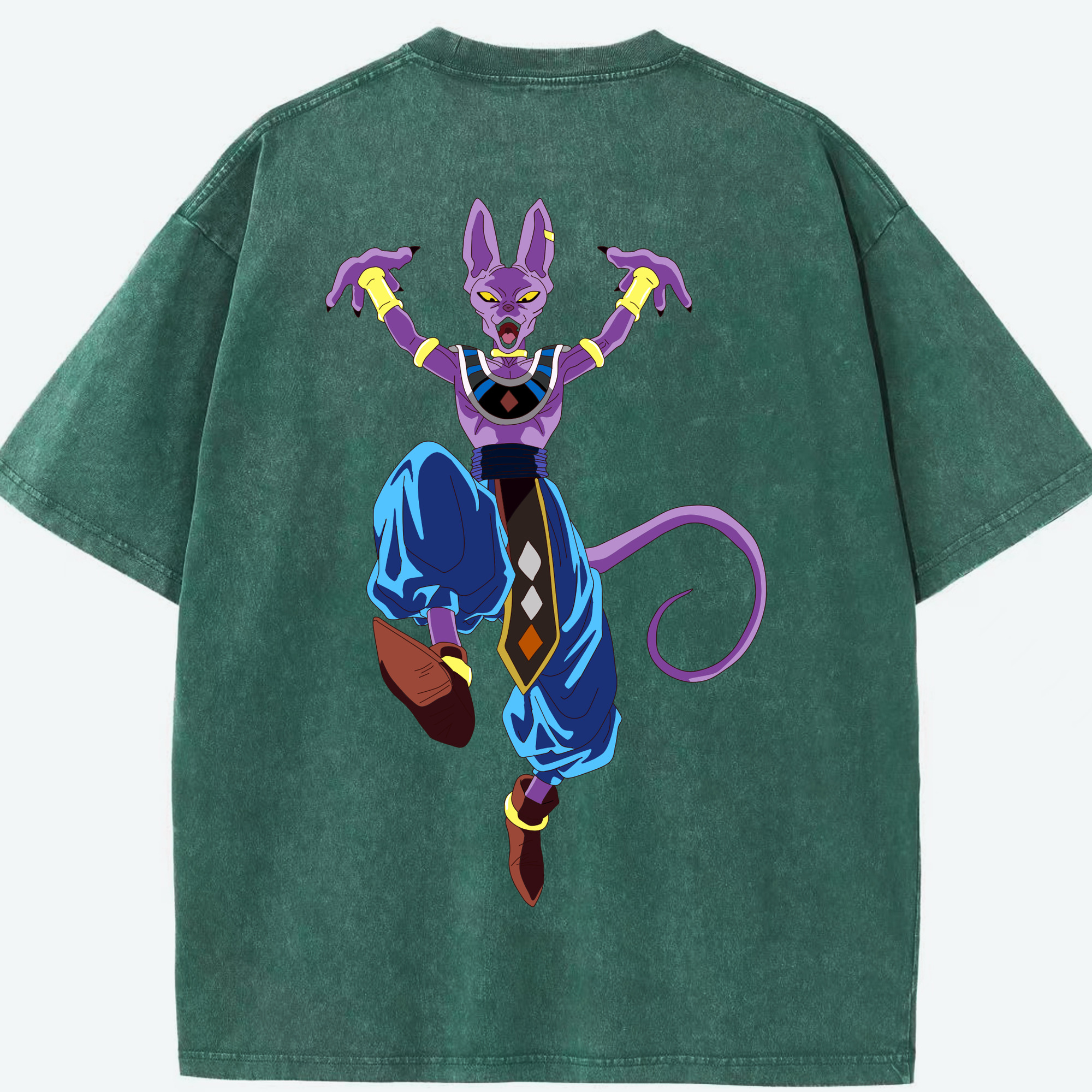 （画像用） ドラゴンボール ビルス 破壊神ビルス DRAGON BALL Beerus Birusu 綿100% ヴィンテージ風 半袖Tシャツ（背面プリント）